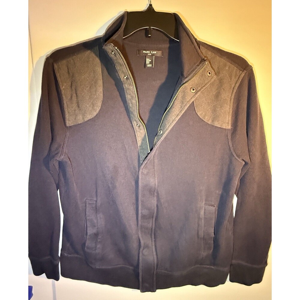 Mark Law Men's M Dark Brown High Neck Full Zip Cotton Knit Sweater Pockets